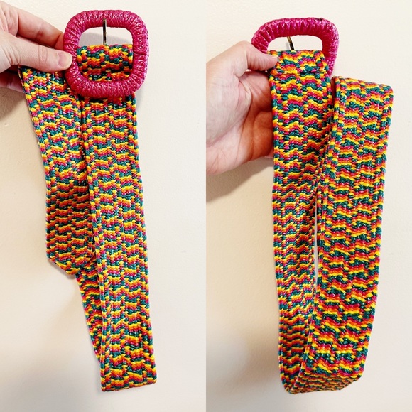 Accessories - Multicolor Woven Vintage Kitschy Rainbow Stretch Belt